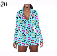 

Happy Valentine's Day Adult Onesie Sexy Love Lips Women Onesie Customized Printing Romper Pajamas