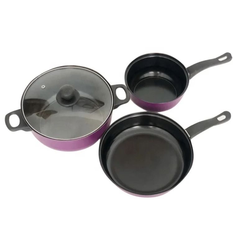 

kitchen cooking enamel non stick pots frying pans cast iron granite cookware set, Purple