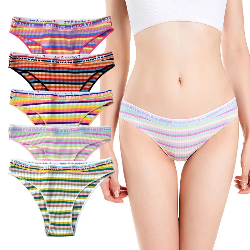 

Wholesales Low Waist Cotton Colorful Rainbow Ropa Interior Mujer Bikini Brazilian Ladies Panties Women Cotton Underwear