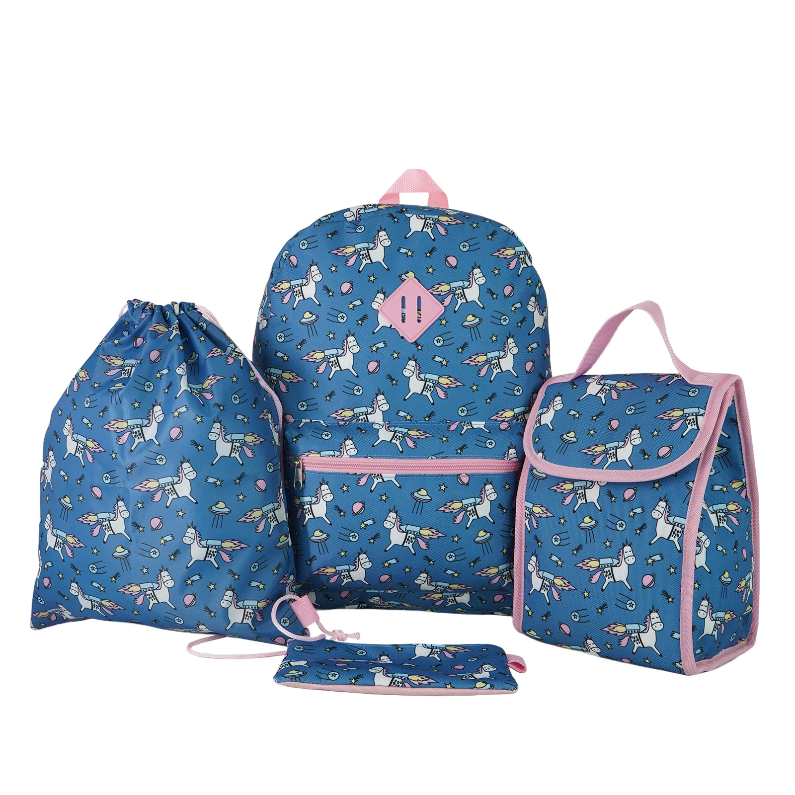 

2024 New Design 600D Polyester Full Printing 4-in-1 Kids School Bag Set for Teenagers Cartoon Pattern Primary School Backpack