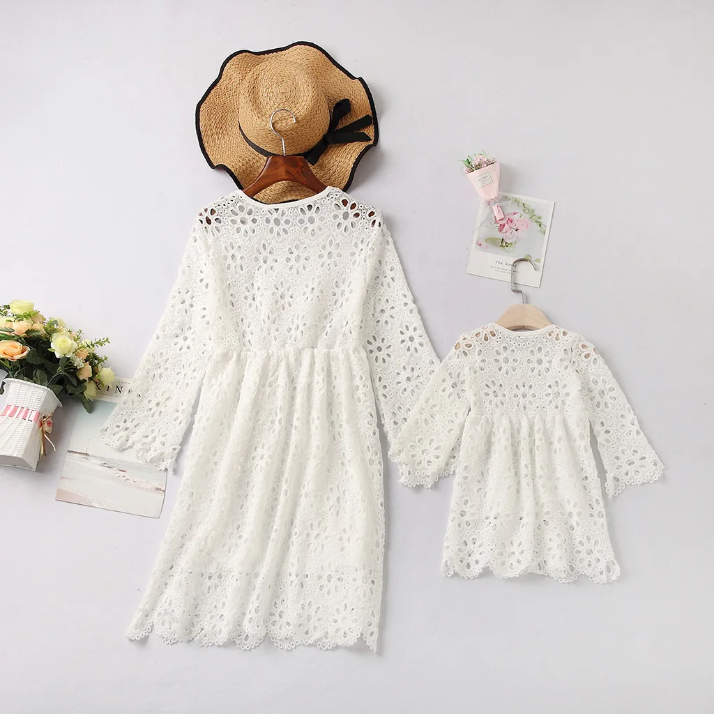 

Pure white lace Family Matching Clothes Long Dress Mother Daughter Dresses Matching Outfits Mommy and me clothes, Picture