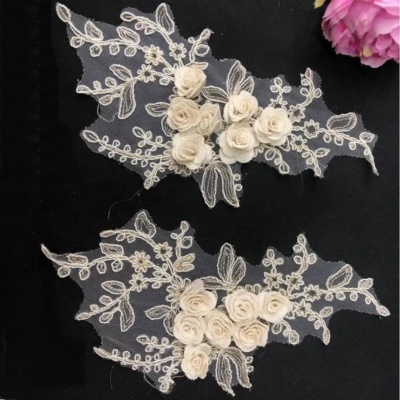 

Trend beige 3d flower lace applique sewing patch for designer tailor, As pictured