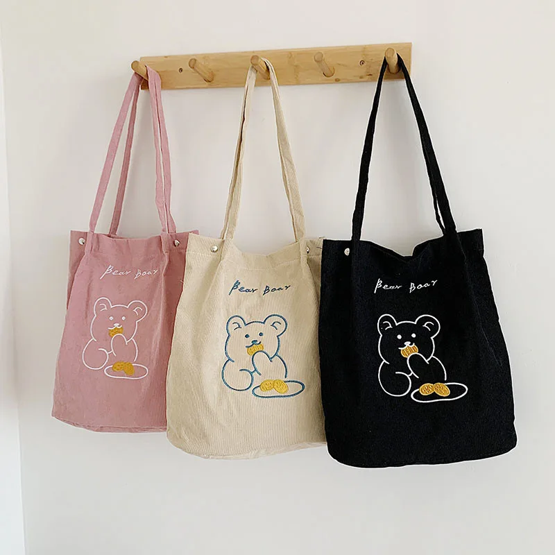 

Hot Sale In Stock Custom Fashion Large Capacity Reusable Foldable Shoulder Corduroy Tote Bag With Handle, Customized color