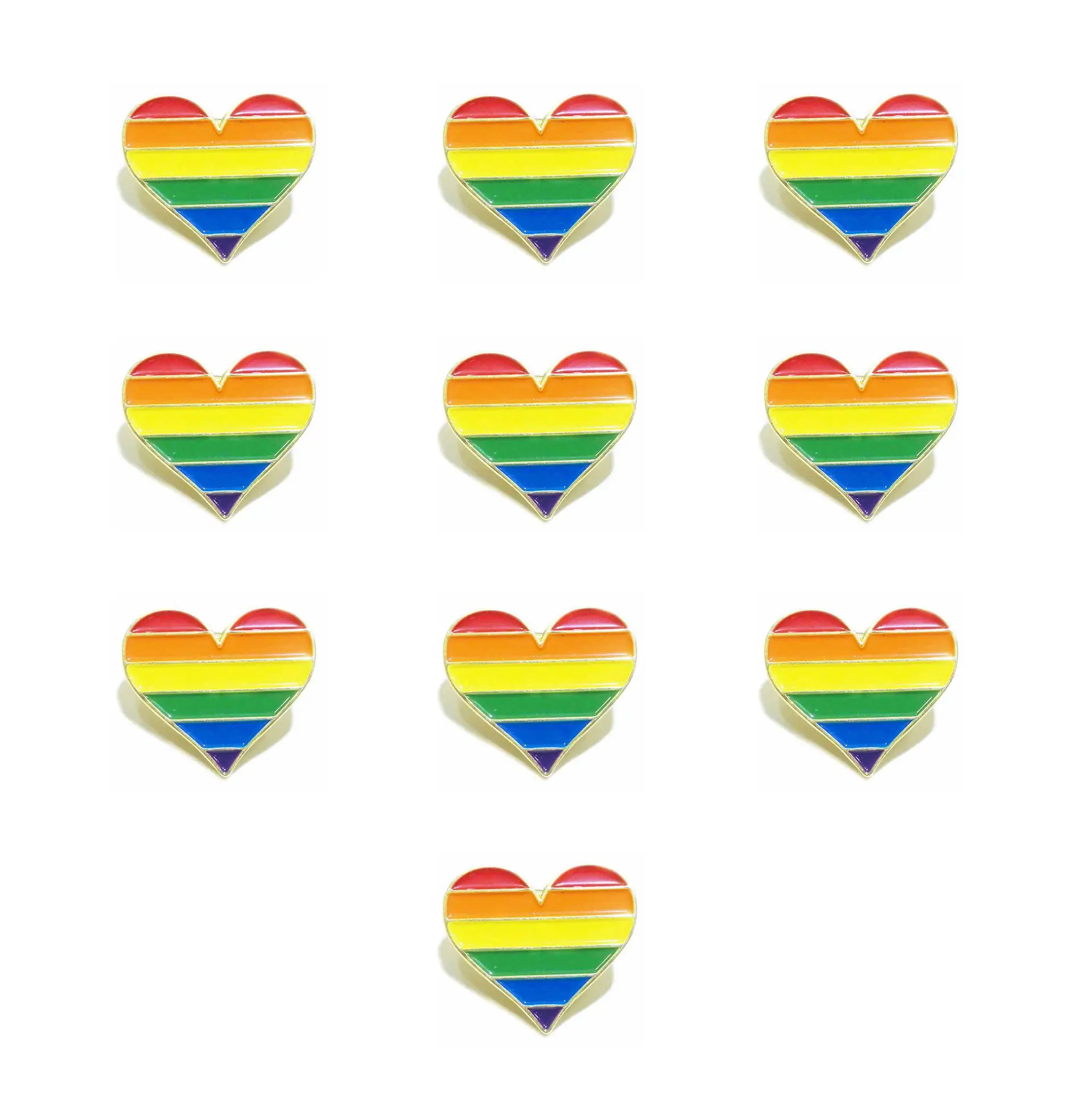 Gold Plated Rainbow Heart Shape Badge Pins Lgbt Gay Pride Soft Hard