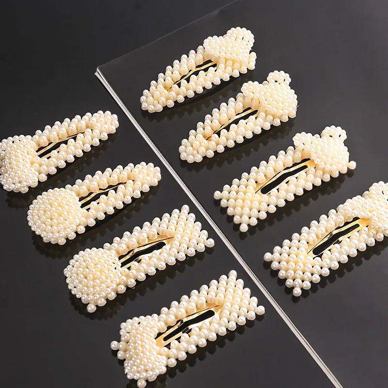 LRTOU Wholesale Custom Fashion Women Hair Accessories Flat Hairgrip Geometric Simple Barrette Hair Pin Pearl Hair Clip For Girls