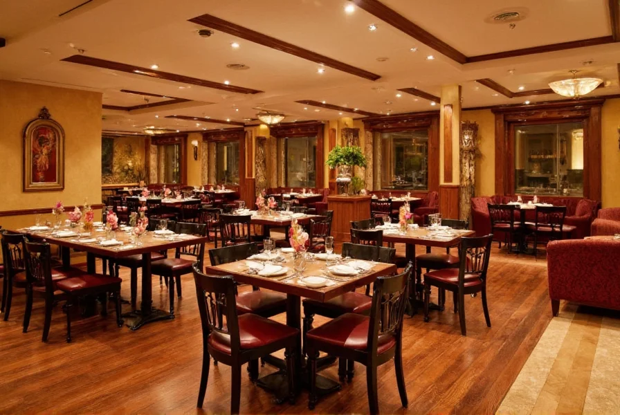 Interior view of Raj Saffron House showing traditional Indian decor with modern dining setup