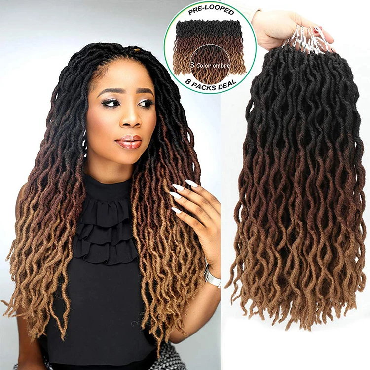 

Synthetic Gypsy Locs Extension Jumbo Braiding Wavy Curly Crochet Braid Hair Goddess Faux Locs, Ombre brown purple, can be customized