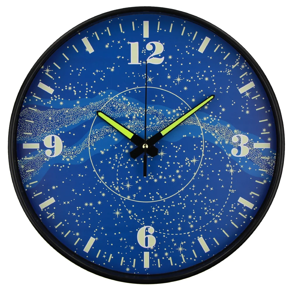 

creative fancy Art Luxury Luminous starry sky 12 inch plastic decorative wall clock for home living room Quartz silent Clocks