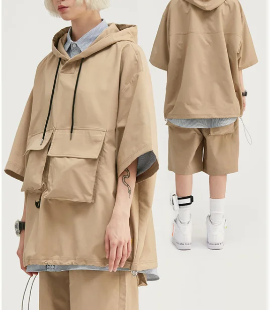 

New Fashion Unisex Hedging Hooded Workwear Jacket Oversized Hip Hop Clothing Streetwear