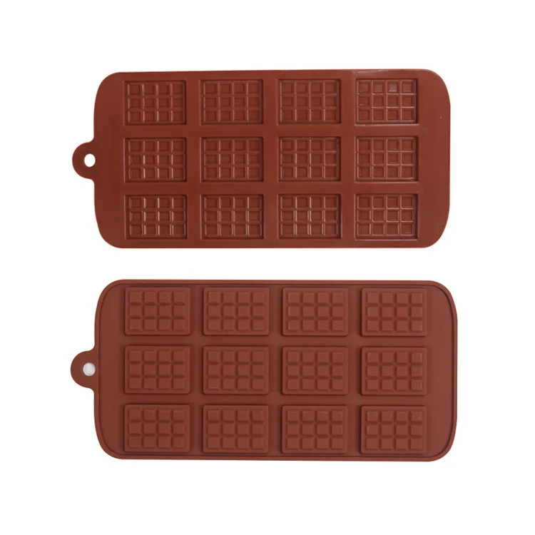 

2019 New 12 Cavities Large Luxury Custom 3D Silicone Gummy Hollow Baking Tray Candy Bar Chocolate Chip Molds Tools Square, Chocolate color