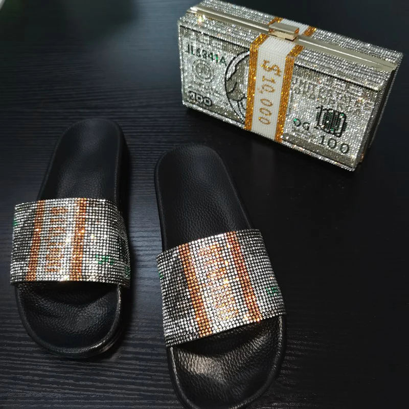 

Money Slide and Slippers Moneybag Clutch Bling Purse and Handbag Matching Shoes, Customizable