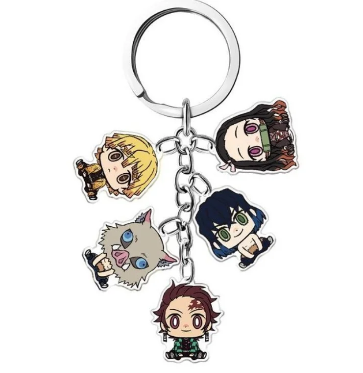 

blade of ghost 5 in 1 set Demon Slayer Kimetsu No Yaiba Anime Key Chain Charm Acrylic metal KeyChain trinket, Colorful