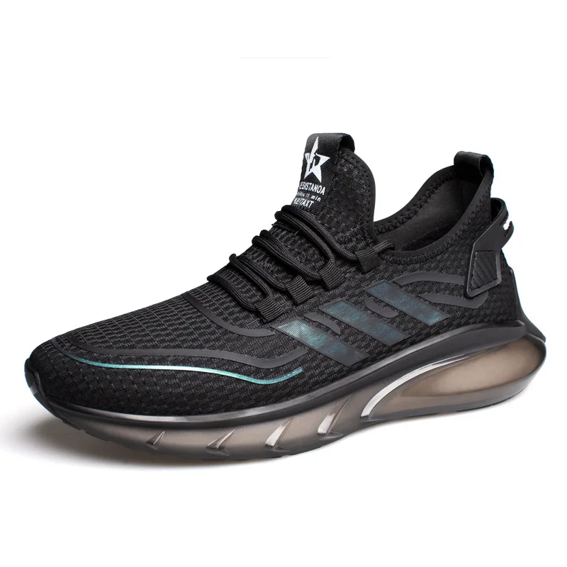

New Fashion Men Flyweather Comfortable Breathable Non-leather Casual Light Sport Mesh Jogging Shoes, Black