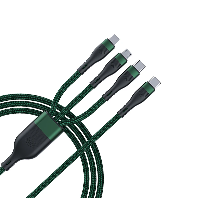 

3-in-1 data cable 66W super fast charge cable to Type-c cable for Apple Android TYPE-C PD fully compatible fast charge, Dark green,black gold