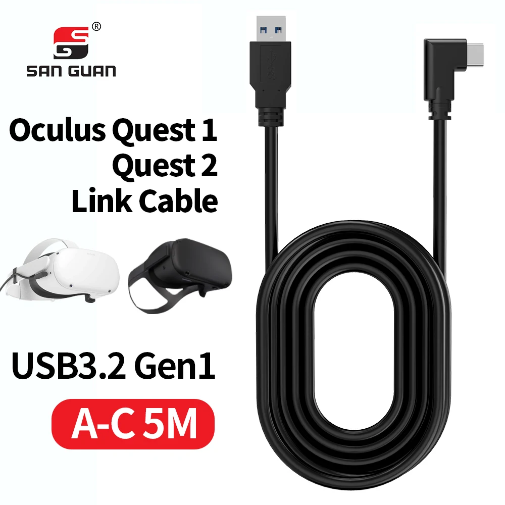 

VR Cabe 5M Right Angle Usb 3.2 Type C Cable fast charging For VR Quest 2 Link Headset