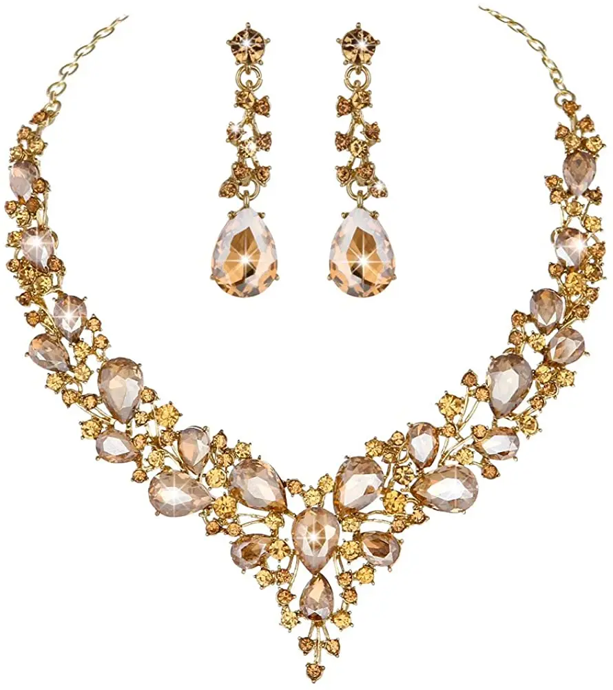 

Bridal Austrian Crystal Necklace Earrings Jewelry Set Gifts Fit Wedding Dress
