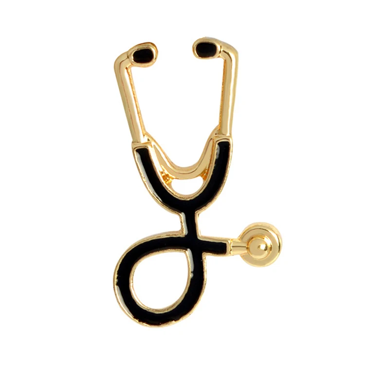 

2020 New Arrival Alloy Doctor Nurse Stethoscope Medical Brooch, Black + silver, gold, green,silver,rose gold