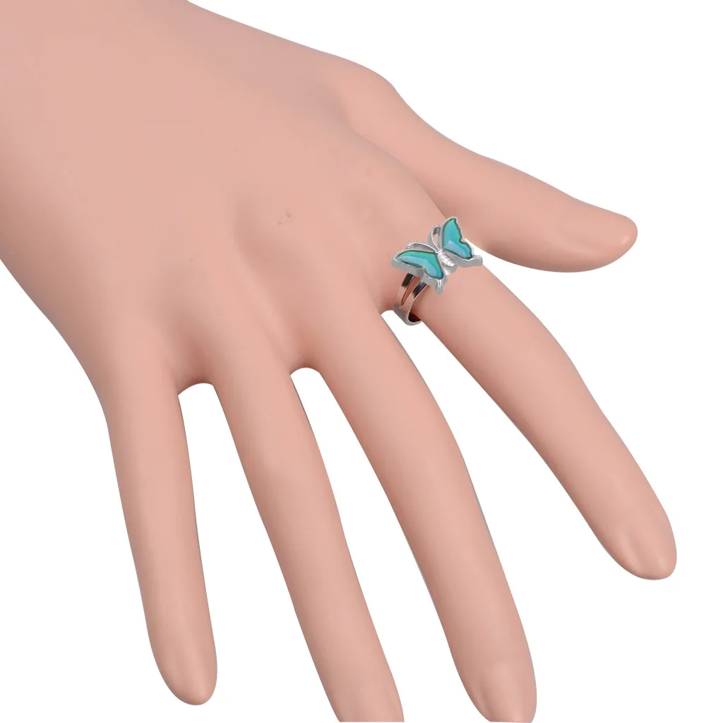 

Butterfly shape open adjustable mood ring changing color, As pic