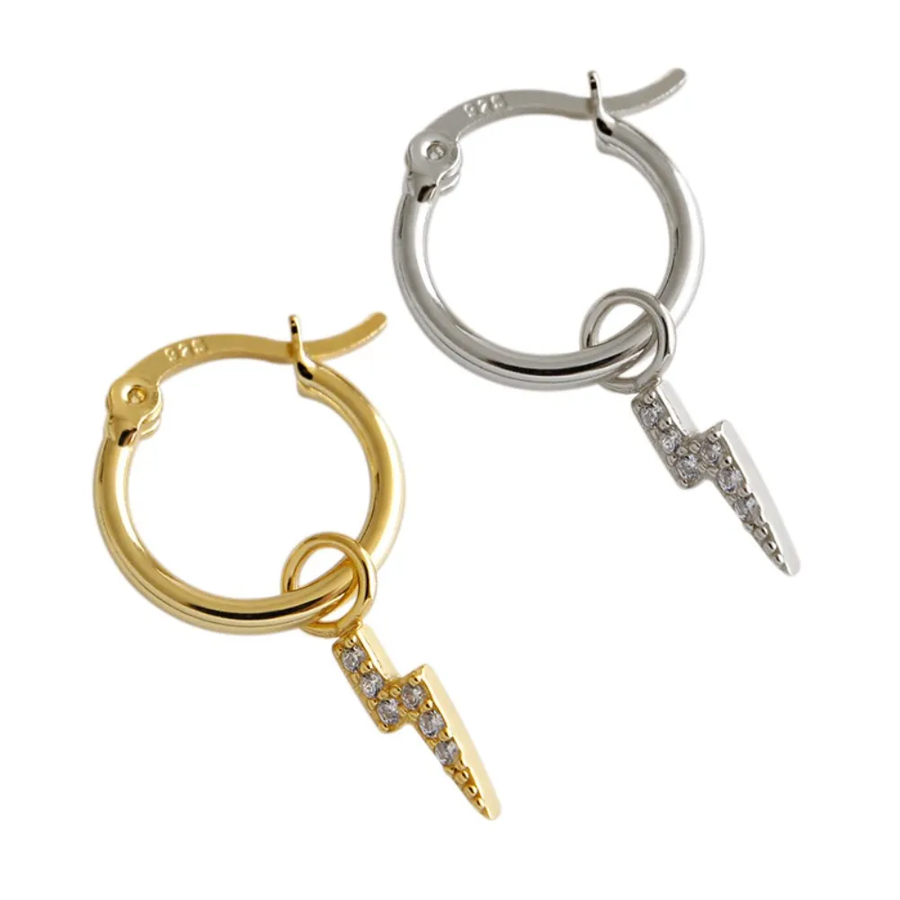

Amazon hot selling zircon lightning drop earrings 925 silver hoop earrings, Silver/gold
