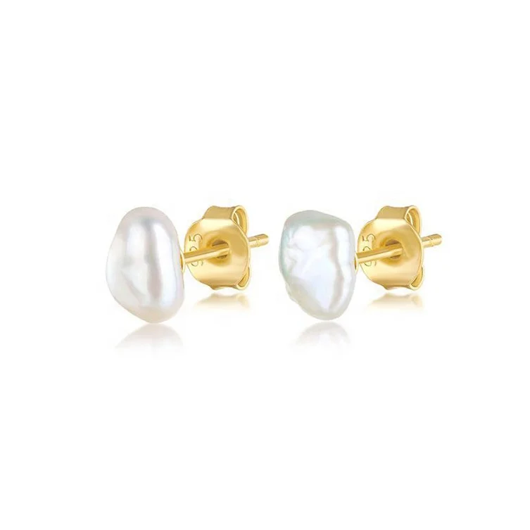 

18K gold 925 sterling silver baroque stud jewelry women pearl earrings