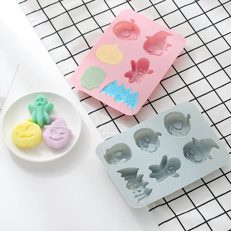 

Silicone Cake Mould 6 Hole Halloween Ghost Festival Doll Pumpkin Skull Baking Mould DIY Ice Mould
