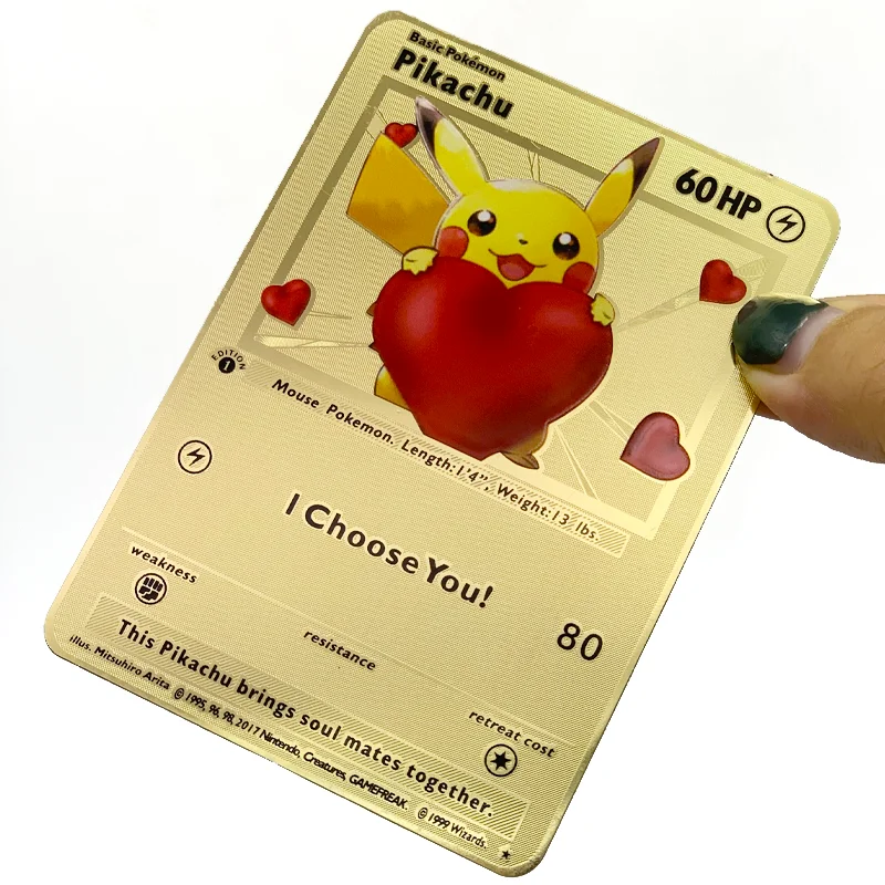 

Pikachu Heart 60HP I Choose You Gold Metal Pokemon Cards 1st First edition New Trading Carte Game