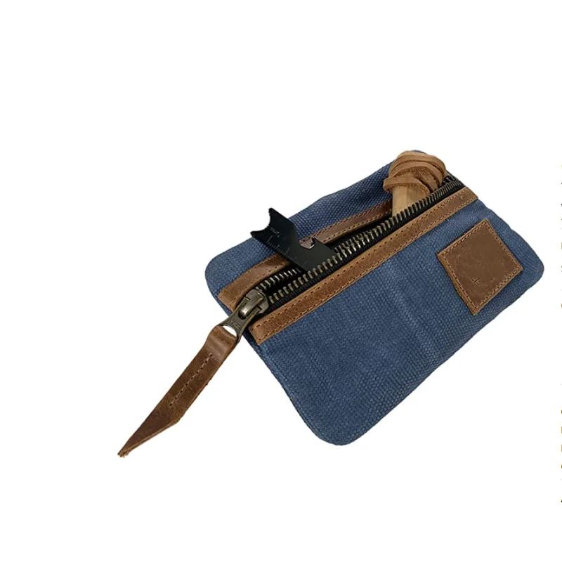 

Multi tool Pocket Pouch Waxed Canvas Multitool Pocket Pouch with Genuine Leather Camping Tool Case Multipurpose Zippered Bag