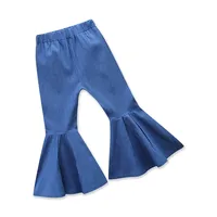 

2020 New Kid Girl Flared Jeans Cute Solid Thin Blue Bell-Bottoms for Spring and Autumn