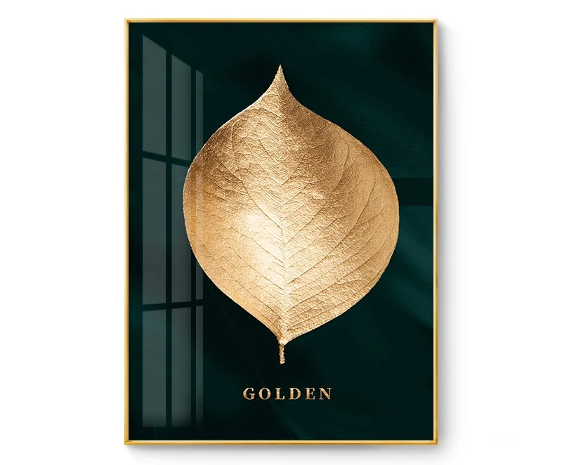 Golden leaf Art Crystal Porcelain Abstract Decorative Wall Painting For Home Decor Hotel