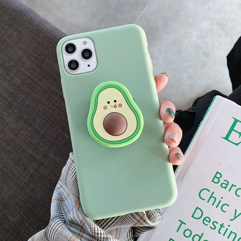 

Cartoon Green Avocado Fruit tpu phone case with stand holder for iphone 11 12 Pro Max XS Max X XR 8, Colors