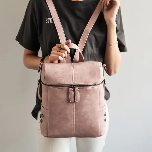

Wholesale Custom Fashion Logo Women Pu Leather Backpack For Teenage Girls Shoulder Bags, Black, khaki, gray, pink
