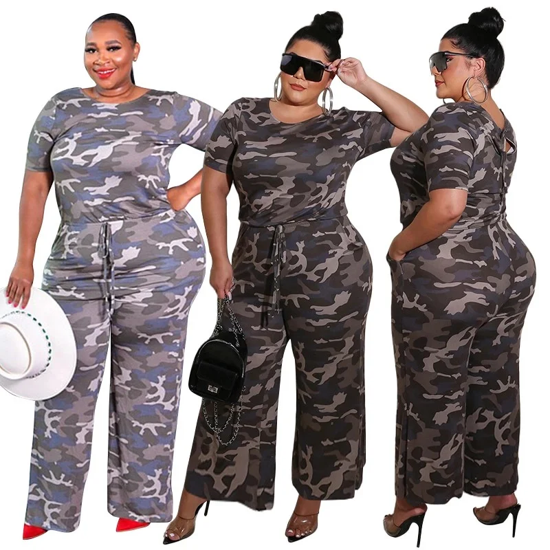 

5XL new ladies camouflage printing knitting hand-painted casual sports two-piece plus size women's clothing