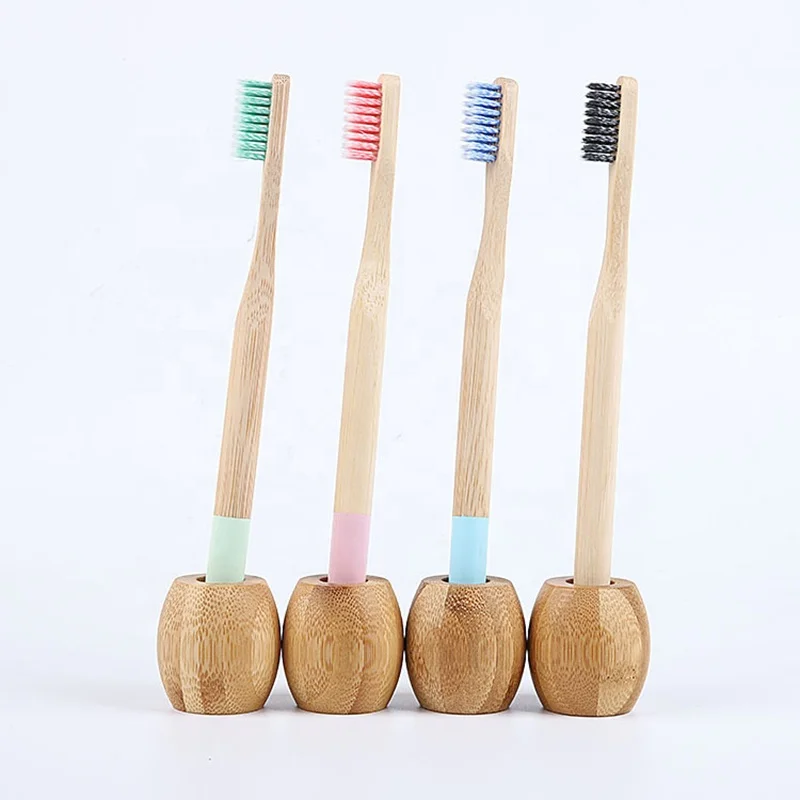 

Customized Logo Portable Eco Friendly Bamboo Toothbrush Holder Stand Countertop Tooth Brush Organizer Storage, Natural bamboo color