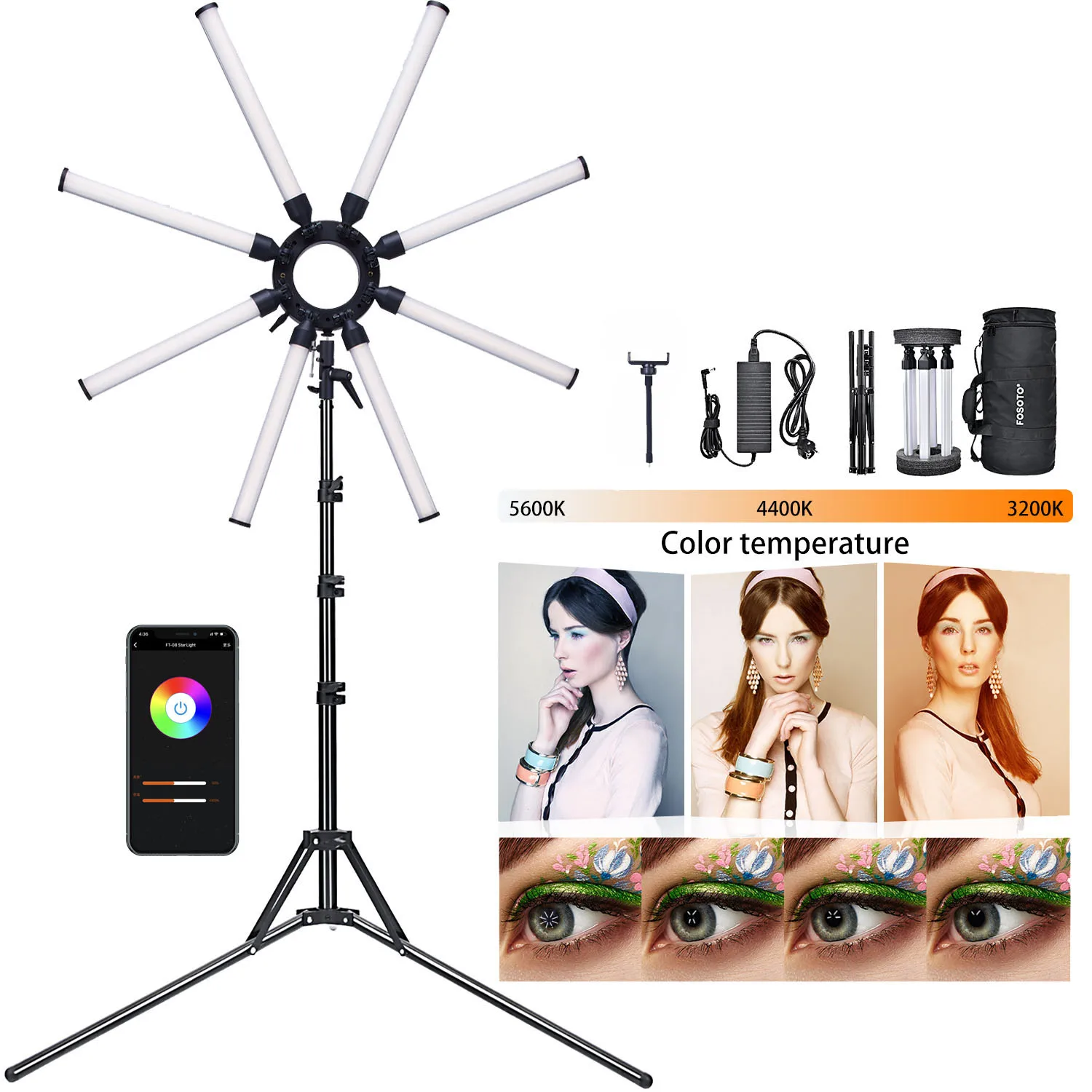 

8 Light bars star photographic lighting 150W Led Video Lighting Kit 3200K-5600K With Tripod Stand for Live Broadcast YouTube