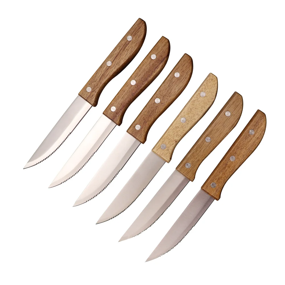 

6pcs/set Stainless Steel Steak Knife Set Steak Knives With Wood Handle Table Knives Set Restaurant Cutlery Dinnerware, Stainless steel color