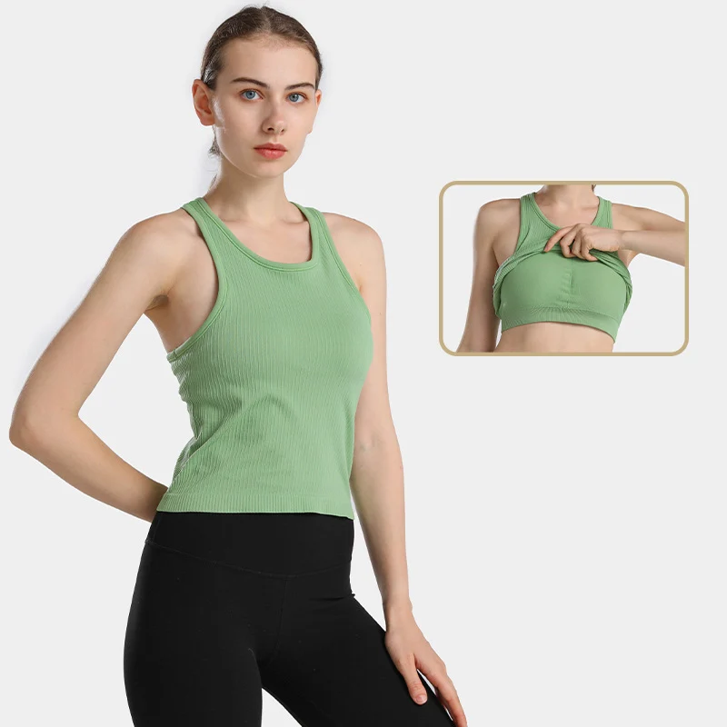 

Wholesales Ribbed Tank Top with Bra For Women Gym Fitness Wear Cropped Tops Sportswear Sleeveless For Golf Tennis