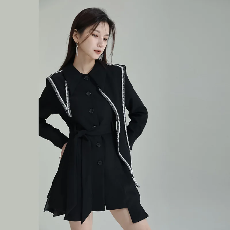 

2023 Spring New Dresses Women Casual Design Sense Contrast Color Short Dress Niche Black Clothes Women Dress