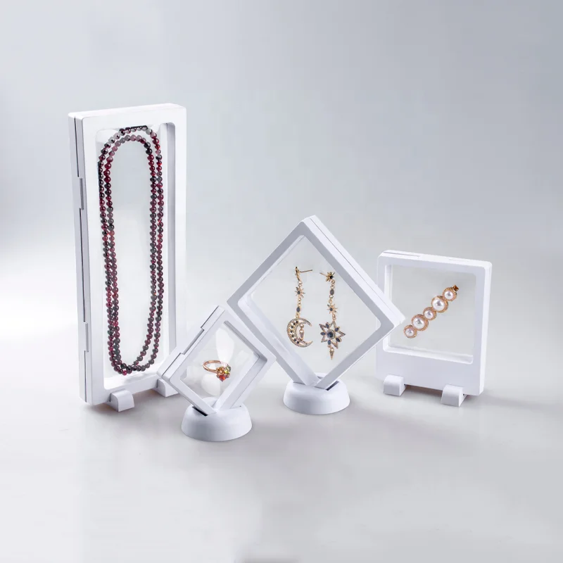 

3D Transparent Floating Display Frame Holder Stands Jewelry Necklace Ring Medallion Coin Suspended White Gift Packaging Box case