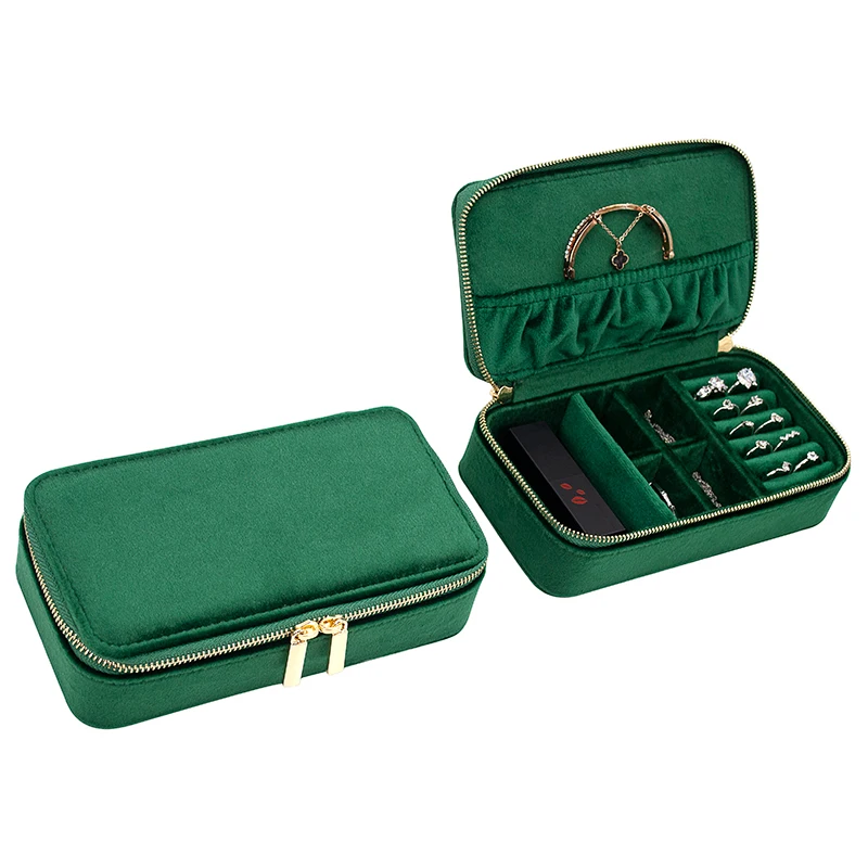 

Green Velvet Earring Ring Bangle Gift Organizer Case Custom Portable Jewelry Box Storage