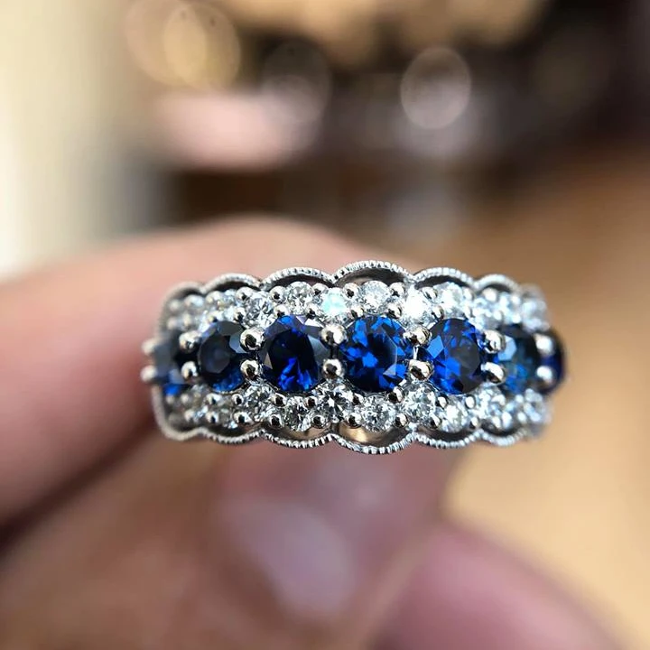 

Fashion Jewelry KYRA0694 Luxury Blue 3A Zircon Jewelry Rings for Women, Silver