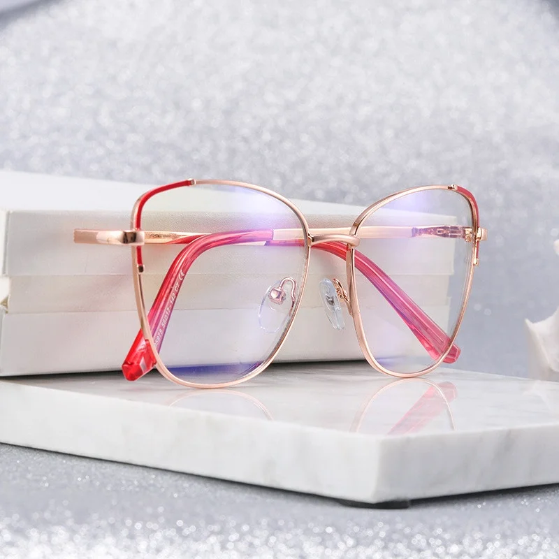 

Jiuling eyewear ins style cat eye spectacles resin nose pad safety glasses metal blue light blocking eyeglasses frames for women