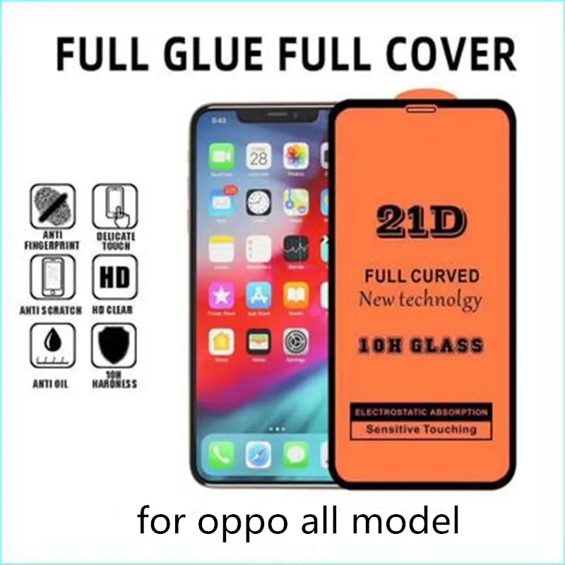 

21D Tempered Glass Full Glue Screen Protector cover film 9H Hardness Protective Film Silk Print For Oppo F11 A9 R9sp all model