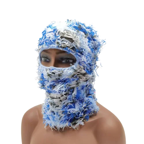 

Wholesale Distressed Camo Balaclava Designer Knitted Ski Mask One Hole Knit Full Face Cover Grassy Balaclava Custom Logo