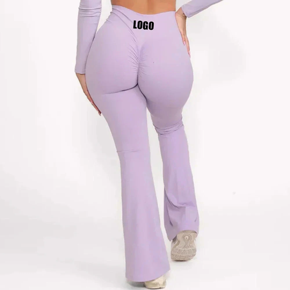 

Custom Athletic Wear High Waist Nylon Spandex Sport Butt Lift Workout Yoga Fitness Gym Scrunch Flare Pants Leggings For Women
