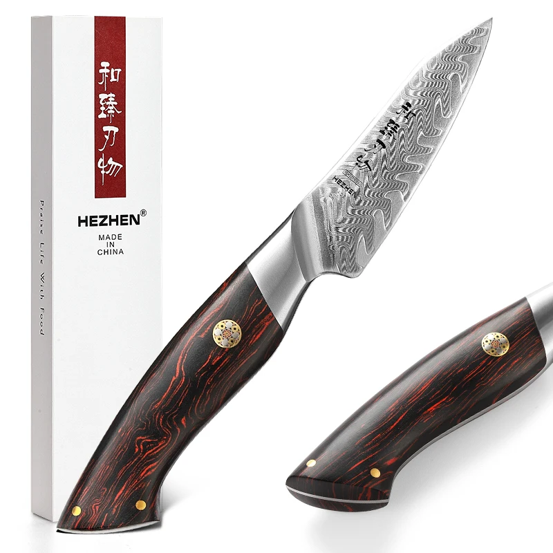 

New Design G10 Handle 3.5inch Japanese Damascus Powder Steel 14Cr Core Luxury Kitchen Fruit Peeling Paring Knife Gifts