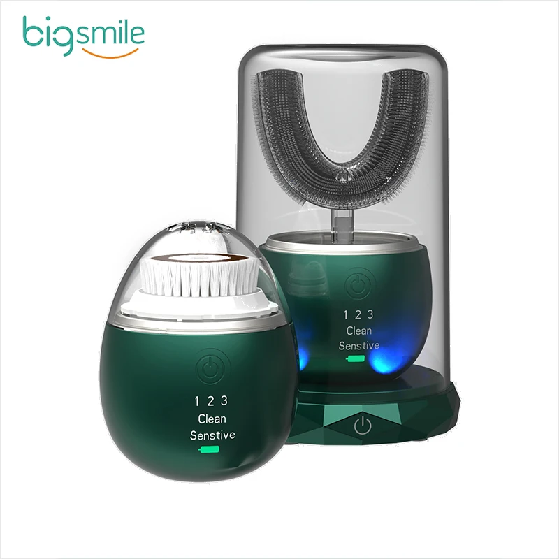 

2021big smile facial cleansing brush Ultrasonic vibration 3 in 1 DEEP CLEANSING facial cleanser brush + toothbrush