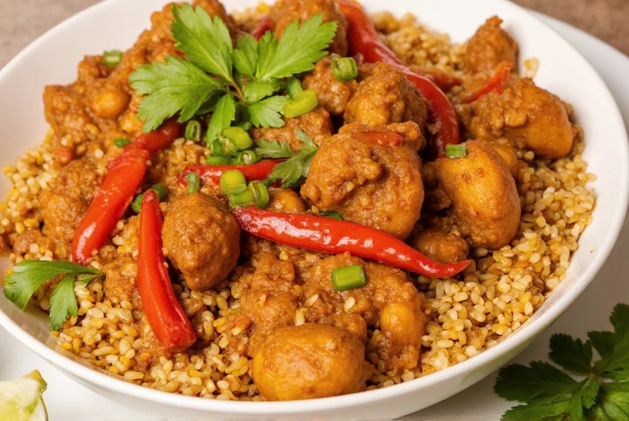 Spicy vindaloo curry served in a clay pot