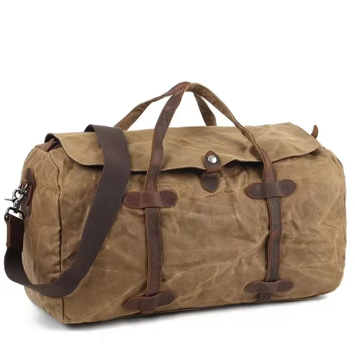 

New Design Male Vintage Travel Duffel Bag Large Capacity Waterproof Weekender Luggage Duffle Bag Waxed Canvas Duffle Bag Men, Black/darkgrey/khaki/armygreen
