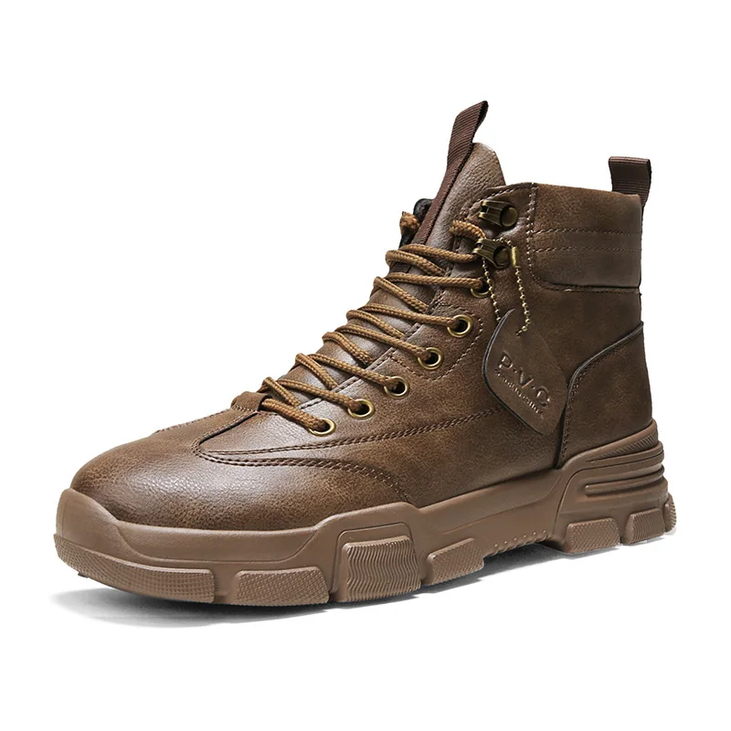 

Autumn and winter high top leather boots flat heel work shoes new casual men's boots