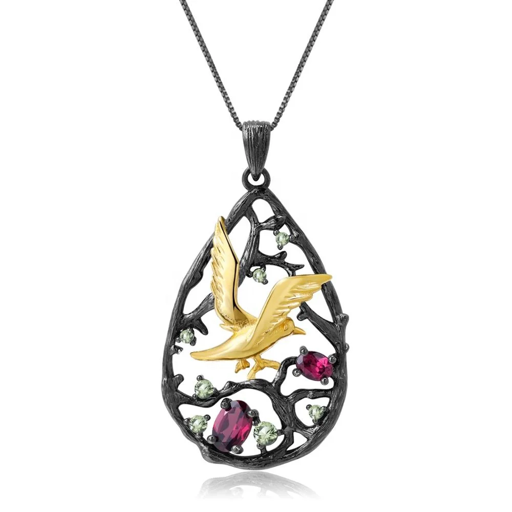 

Abiding Natural Custom Fashion Rhodolite Peridot Gemstone Gold Plated 925 Sterling Silver Pendant Jewelry